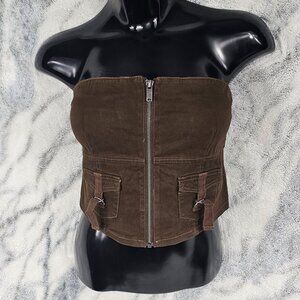 Dolls Kill Generation Kiss M Medium Brown Cargo Twill Crop Yasmin Tube Top